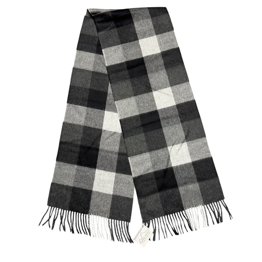 Classic Alpaca Buffalo Plaid Check Scarf NWT Black‎ White Gray Soft Warm Winter